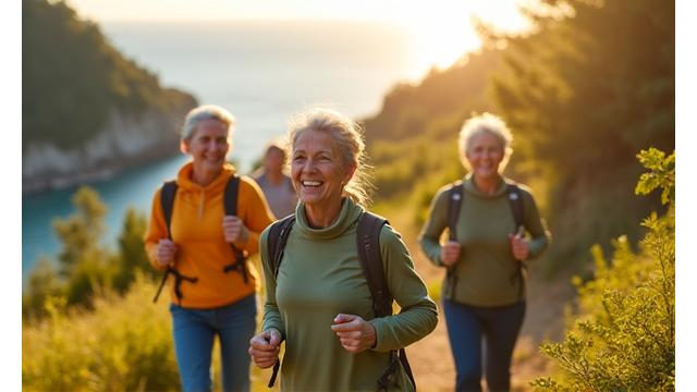 Vibrant, healthy elderly person enjoying nature, symbolizing longevity and vitality