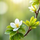 Fresh green leaves and spring blossoms representing renewal.